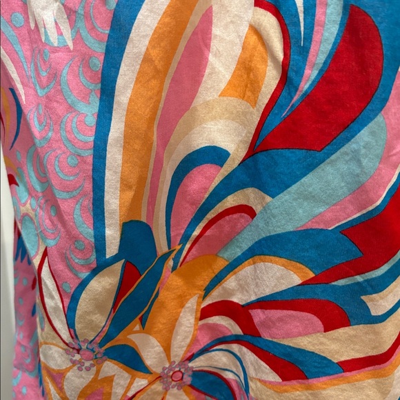 Talbots sz 2X sleeveless cotton patterned ruffle neck top - Picture 3 of 6